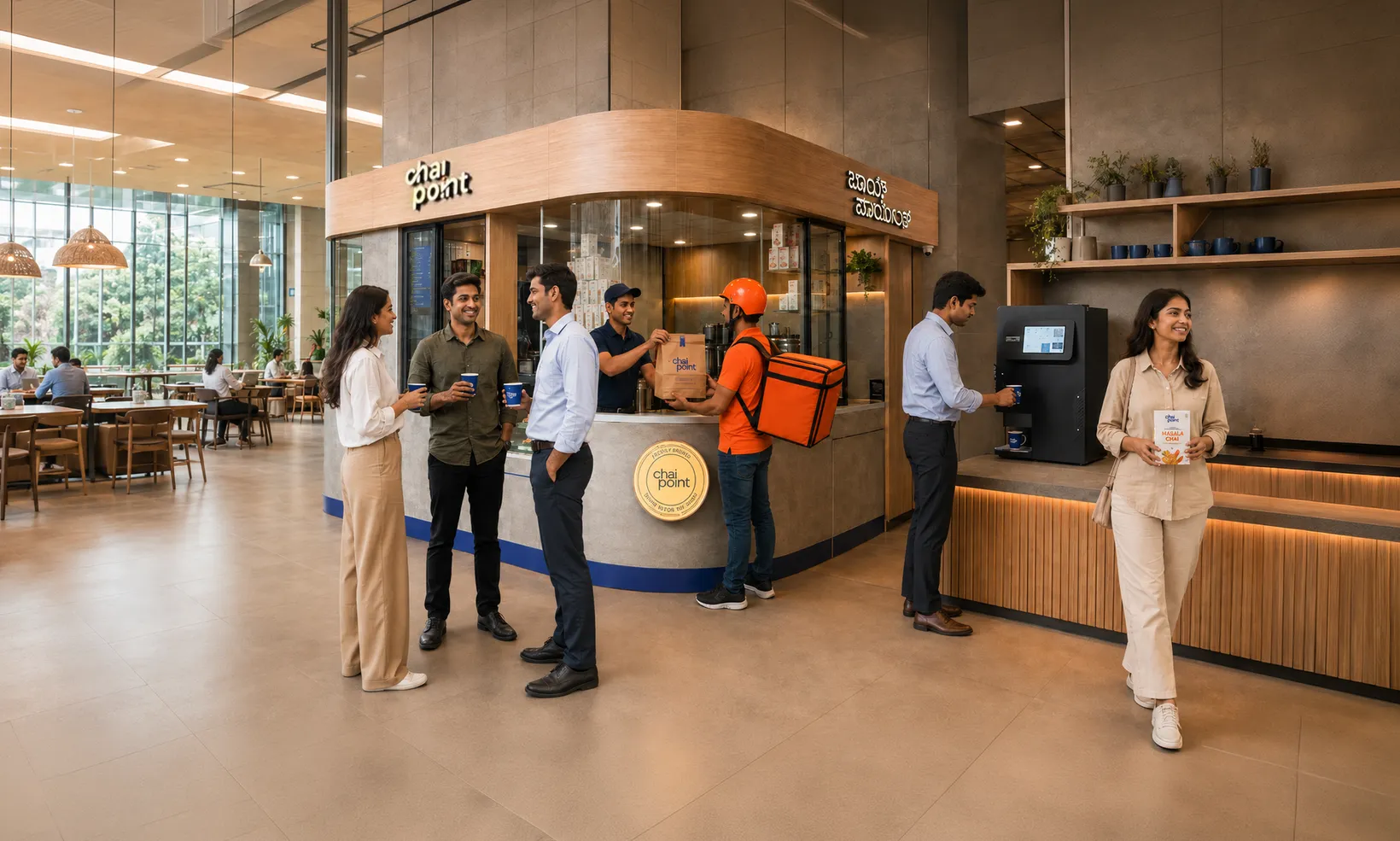Chai Point cups being served across a busy Indian city