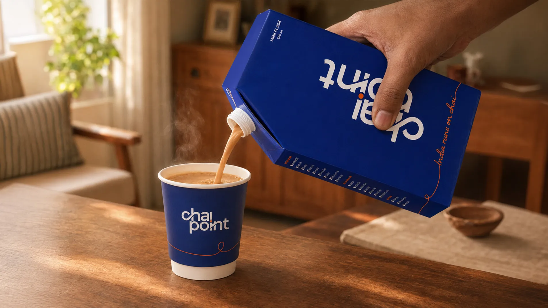 The Chai Point paper flask, used for Chai-on-Call delivery