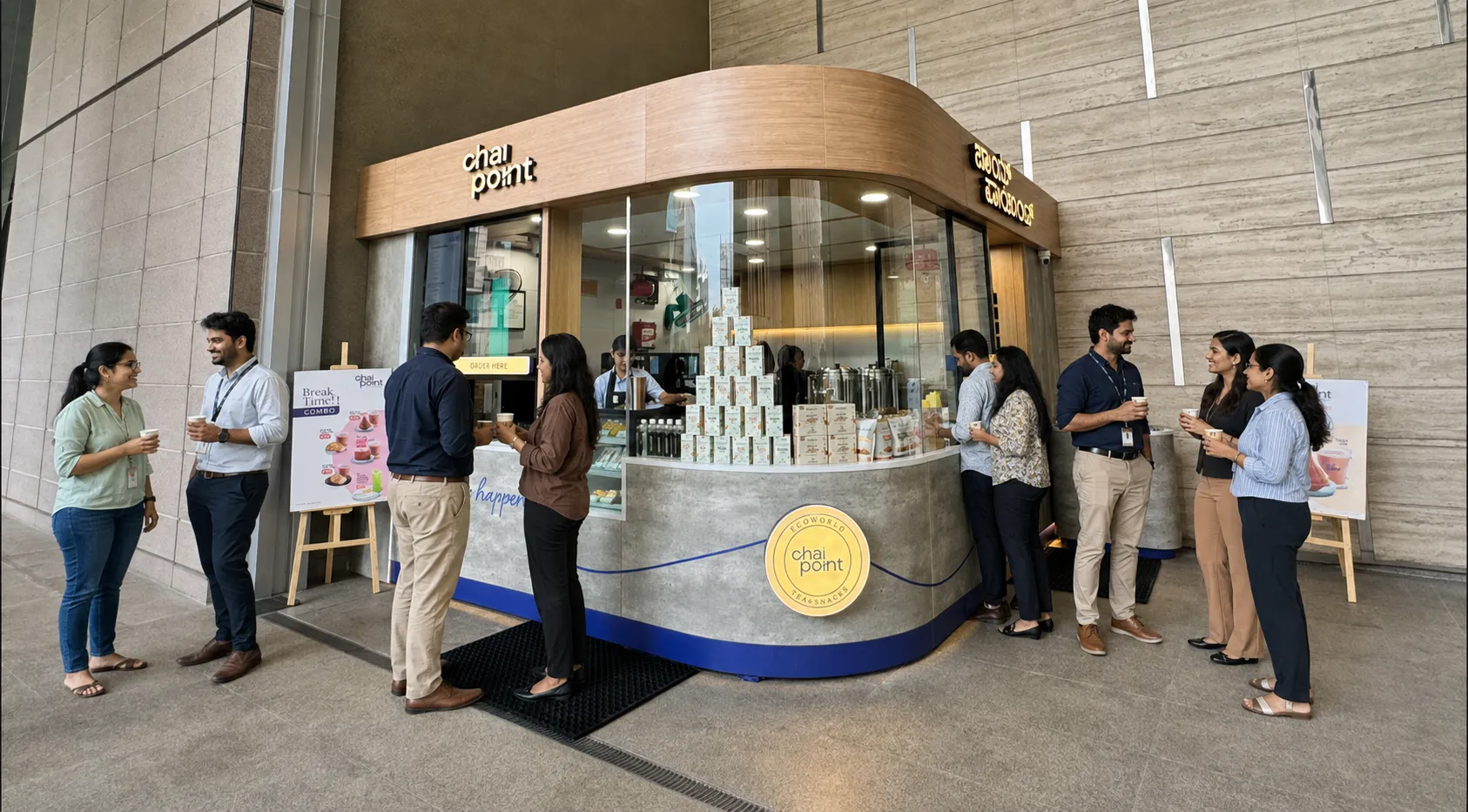A Chai Point store counter with customers being served