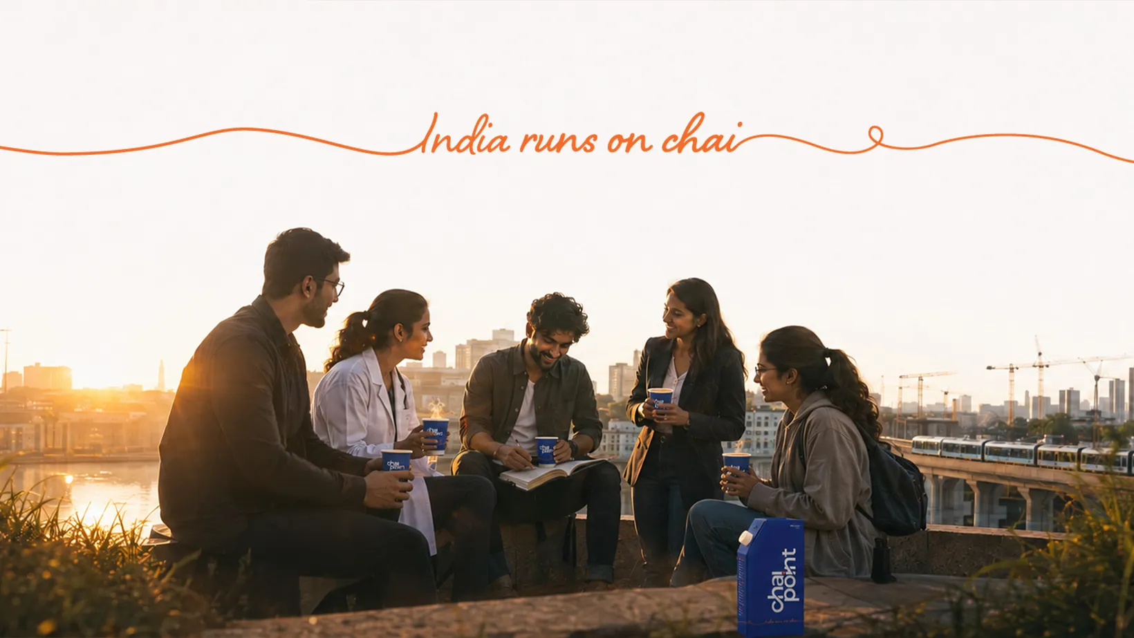 A Chai Point cup held against the movement of an Indian city street